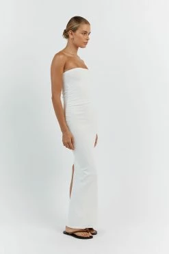 DISSH CARRIE OFF WHITE RUCHED MIDI DRESS 8 DISSH CARRIE OFF WHITE RUCHED MIDI DRESS -DISSH all-clothing Shop WES11192OW.105 12