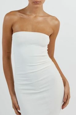 DISSH CARRIE OFF WHITE RUCHED MIDI DRESS 10 DISSH CARRIE OFF WHITE RUCHED MIDI DRESS -DISSH all-clothing Shop WES11192OW.105 14
