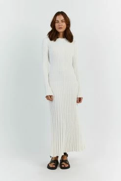 DISSH ADA OFF WHITE LONG SLEEVE MIDI DRESS