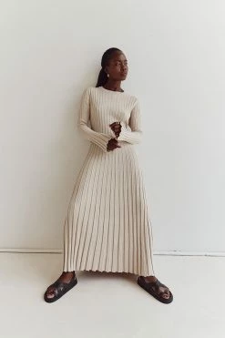 DISSH ADA STONE LONG SLEEVE MIDI DRESS