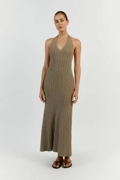 DISSH SIENNA MOSS PLUNGE HALTER MIDI