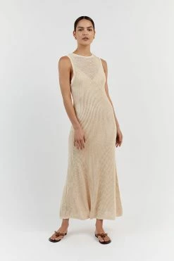 DISSH OPHELIA NATURAL CROCHET MIDI DRESS