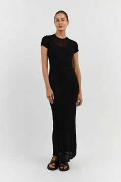 DISSH HARPER BLACK CAP SLEEVE MIDI DRESS