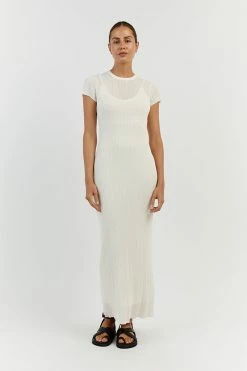 DISSH HARPER IVORY CAP SLEEVE MIDI DRESS