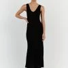 DISSH ASHER BLACK V NECK MIDI DRESS
