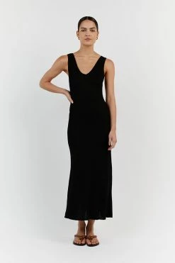 DISSH ASHER BLACK V NECK MIDI DRESS