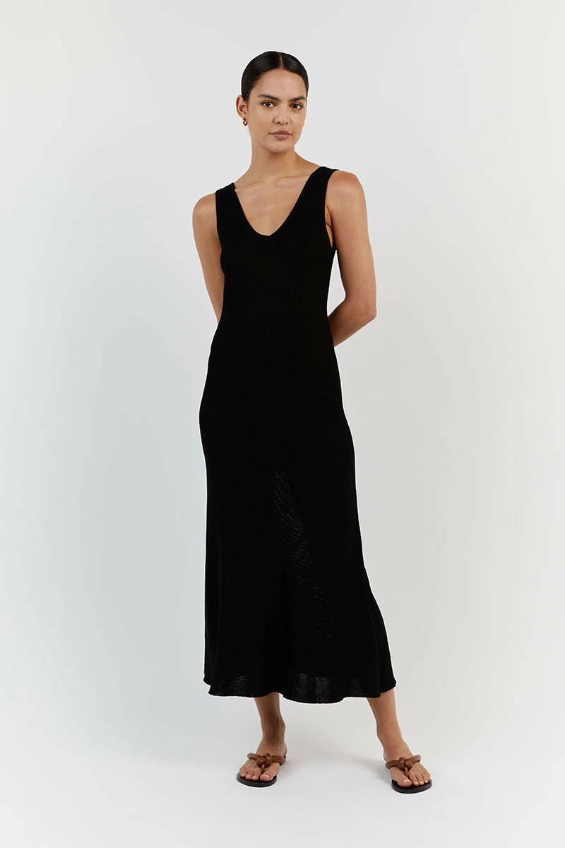 DISSH ASHER BLACK V NECK MIDI DRESS 2 DISSH ASHER BLACK V NECK MIDI DRESS - Image 2
