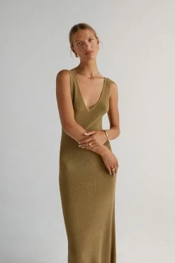 DISSH ASHER PISTACHIO V NECK MIDI DRESS