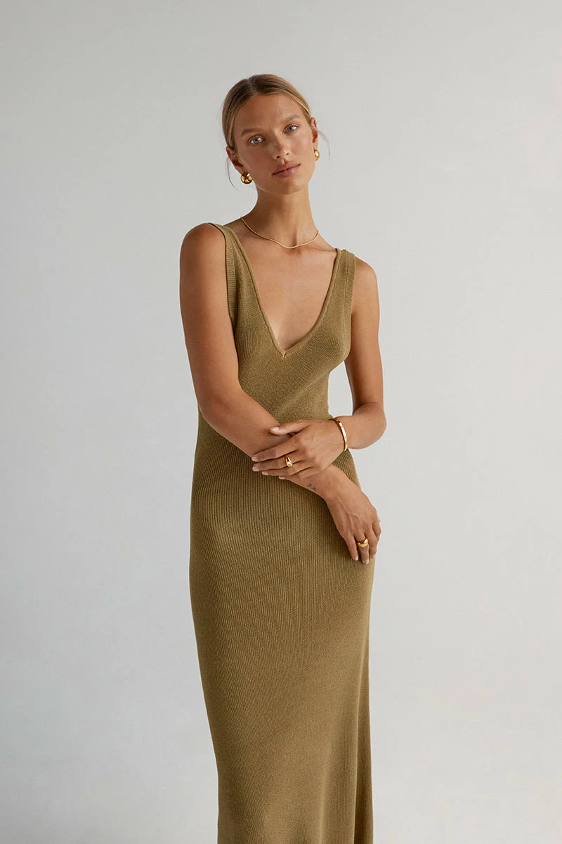 DISSH ASHER PISTACHIO V NECK MIDI DRESS 1 DISSH ASHER PISTACHIO V NECK MIDI DRESS